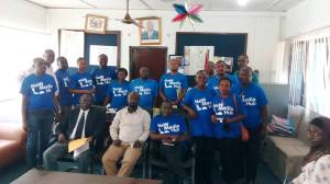 Journalists in a pose with Municipal Chief Executive of Obuasi-Richard Ofori Agyemang Boadi after a long discussion
